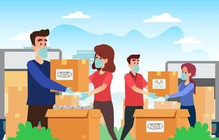 people donating sanitary items during quaratine time scenery free vector 1